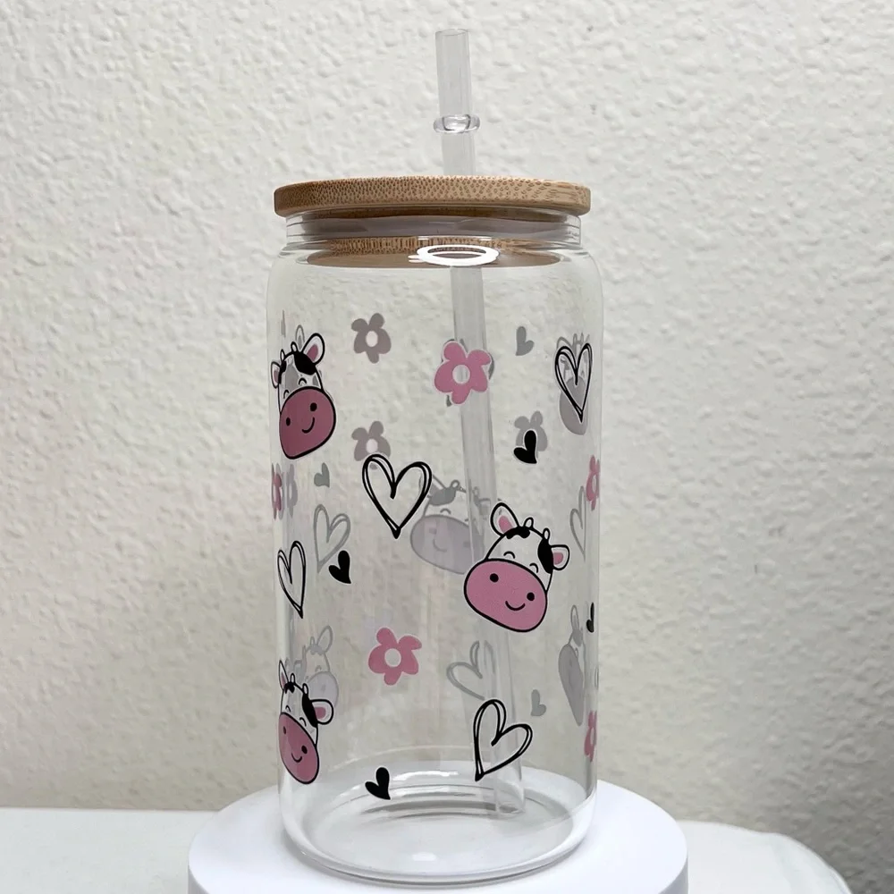 Cows and Heart Handmade Libbey Glass Cup - Picture 5 of 5